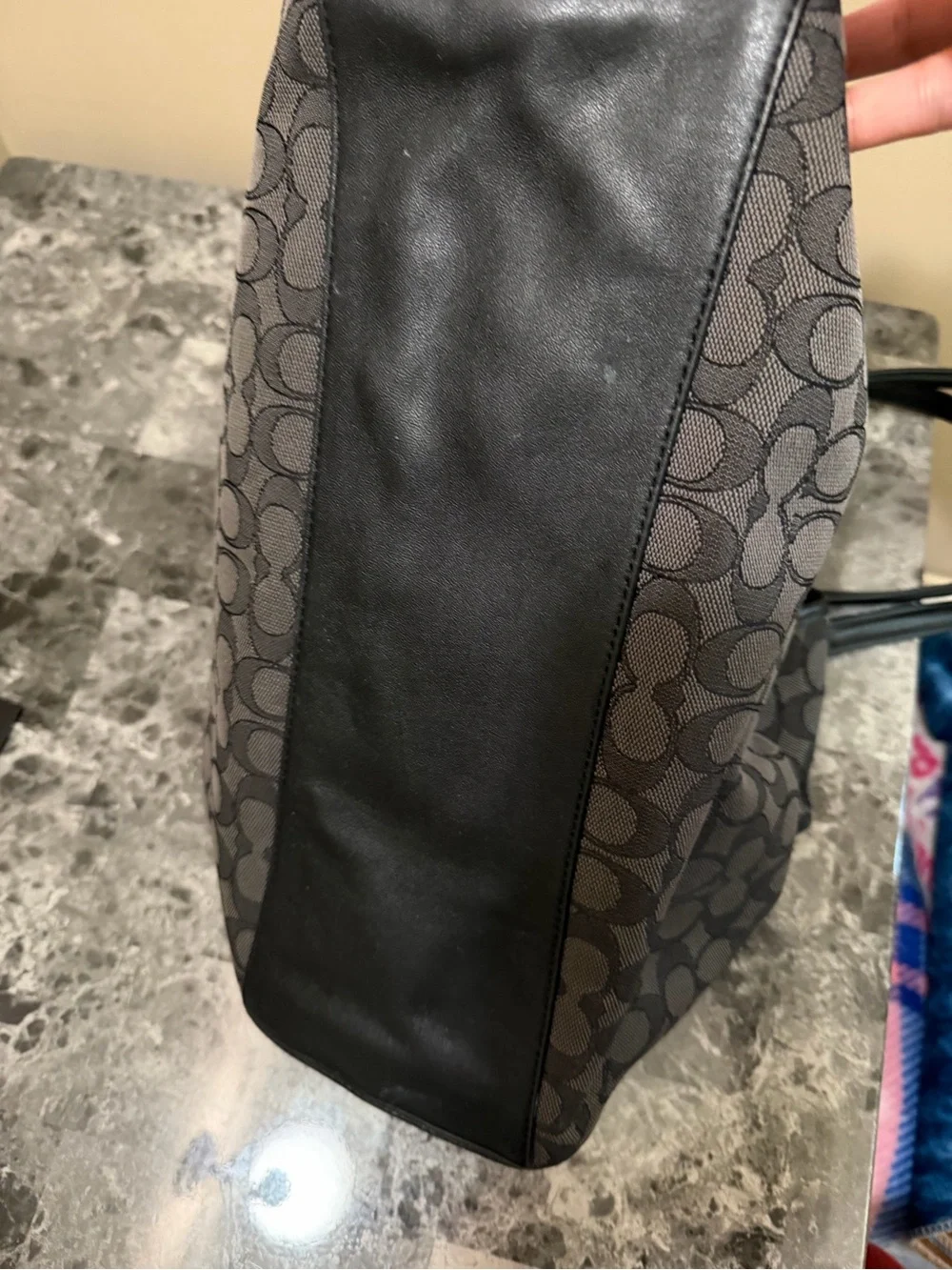 Coach Carlyle shoulder leather monogram canvas turn lock bag